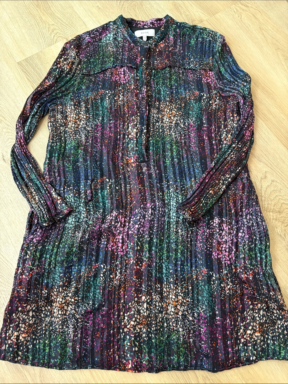 Reiss Isla Lurex Metallic Pleated Shift Mini Dress size 10 - Picture 4 of 9